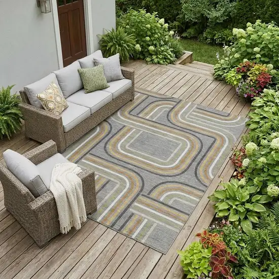 Gray And Silver Geometric Washable Indoor Outdoor Area Rug Photo 1