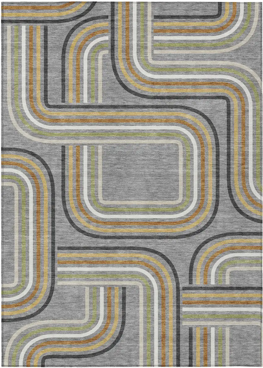 Gray And Silver Geometric Washable Indoor Outdoor Area Rug Photo 2