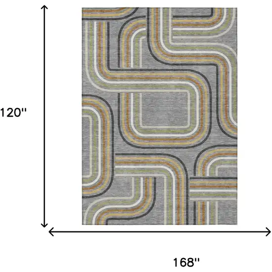 Gray And Silver Geometric Washable Indoor Outdoor Area Rug Photo 7