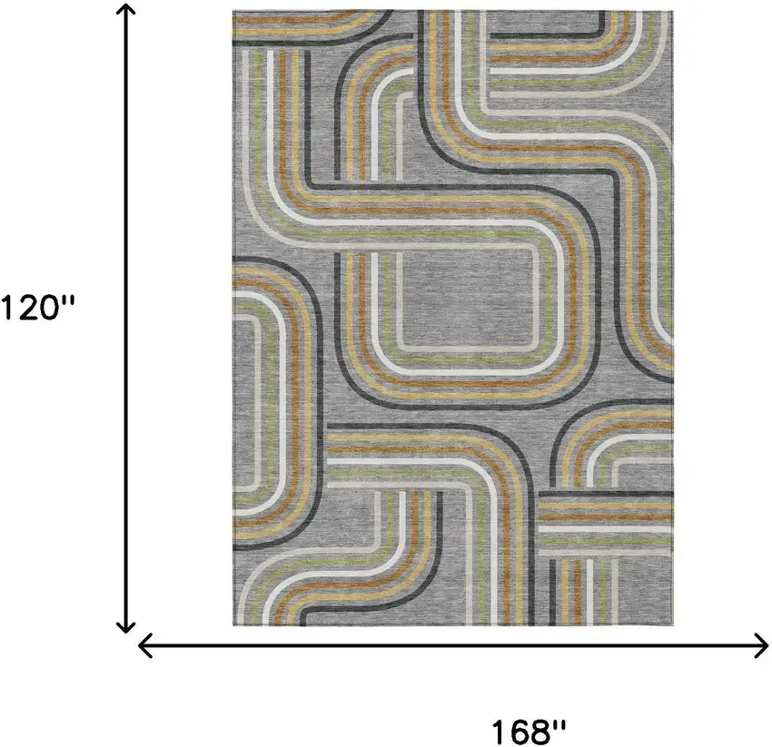 Gray And Silver Geometric Washable Indoor Outdoor Area Rug Photo 7