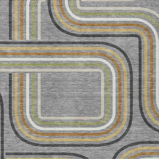 Gray And Silver Geometric Washable Indoor Outdoor Area Rug Photo 3