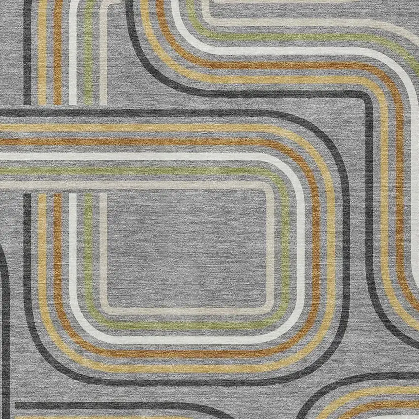 Gray And Silver Geometric Washable Indoor Outdoor Area Rug Photo 3