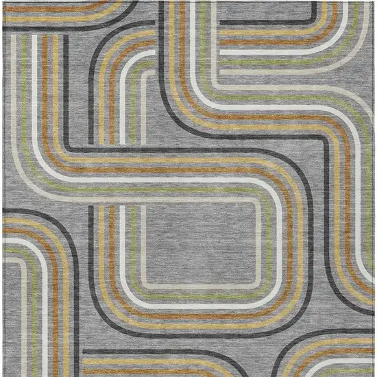 Gray And Silver Geometric Washable Indoor Outdoor Area Rug Photo 4