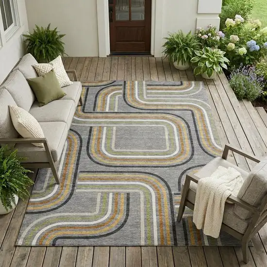 Gray And Silver Geometric Washable Indoor Outdoor Area Rug Photo 1