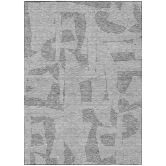Gray And Silver Geometric Washable Indoor Outdoor Area Rug Photo 1