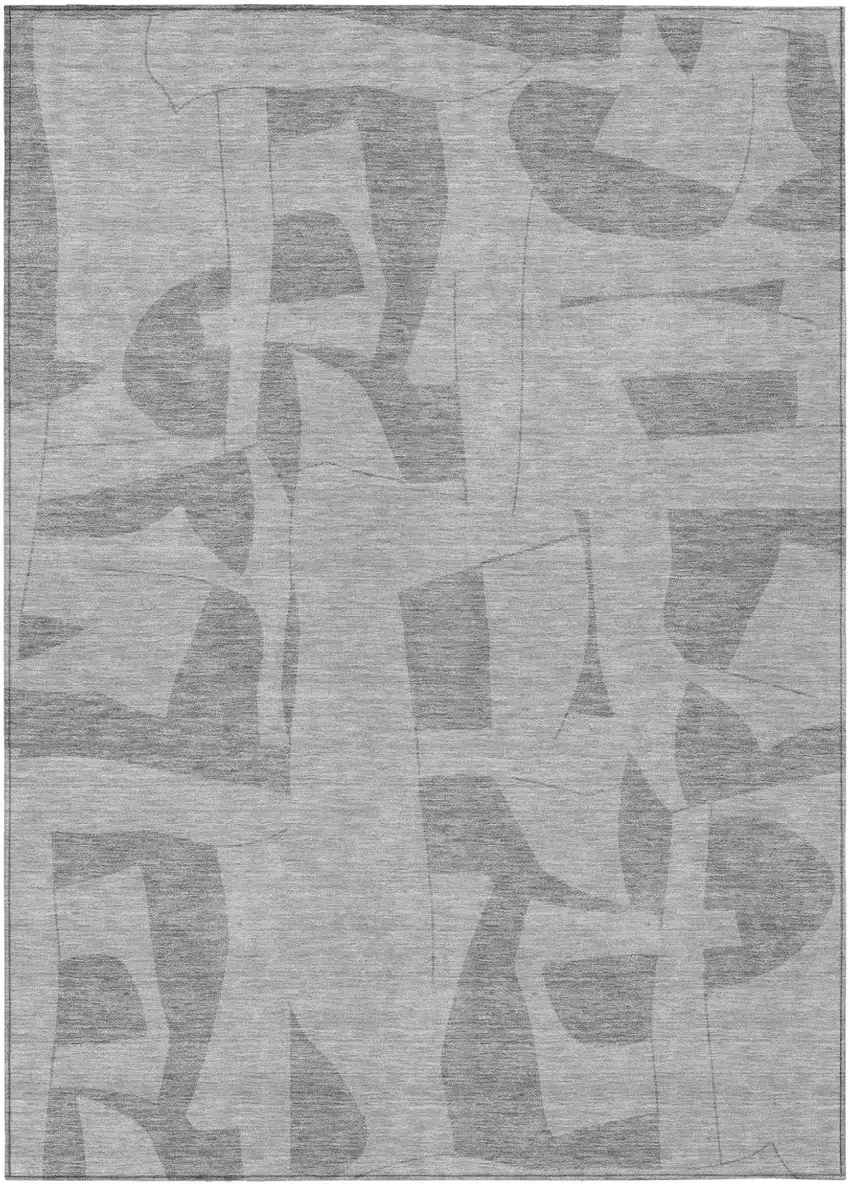 Gray And Silver Geometric Washable Indoor Outdoor Area Rug Photo 1