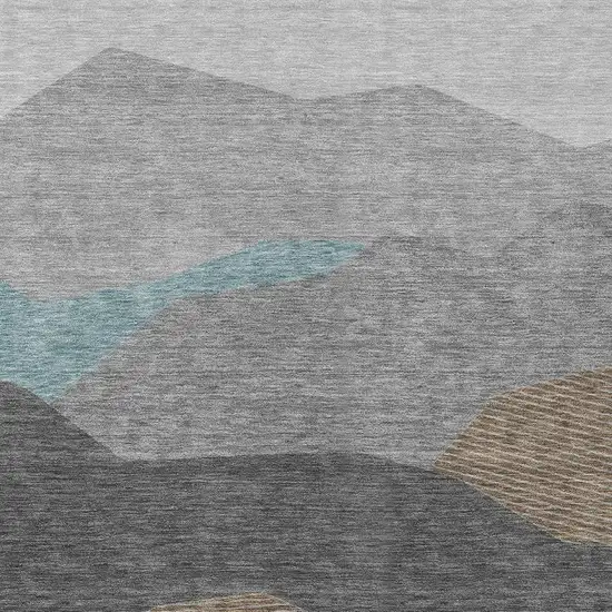 Gray And Silver Geometric Washable Indoor Outdoor Area Rug Photo 2
