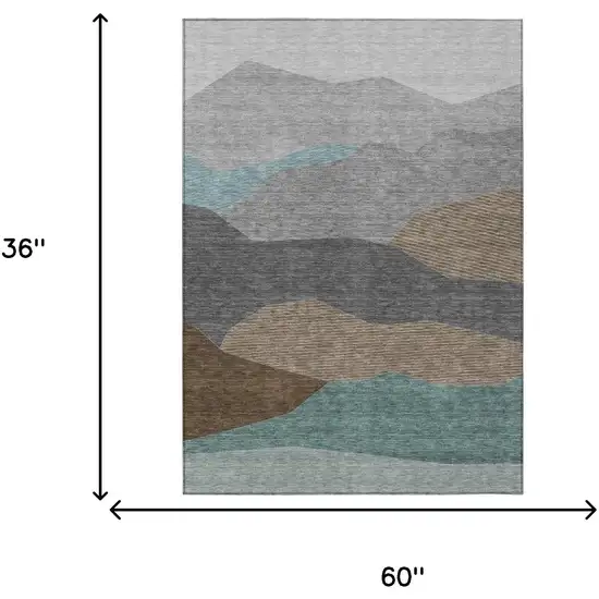 Gray And Silver Geometric Washable Indoor Outdoor Area Rug Photo 6
