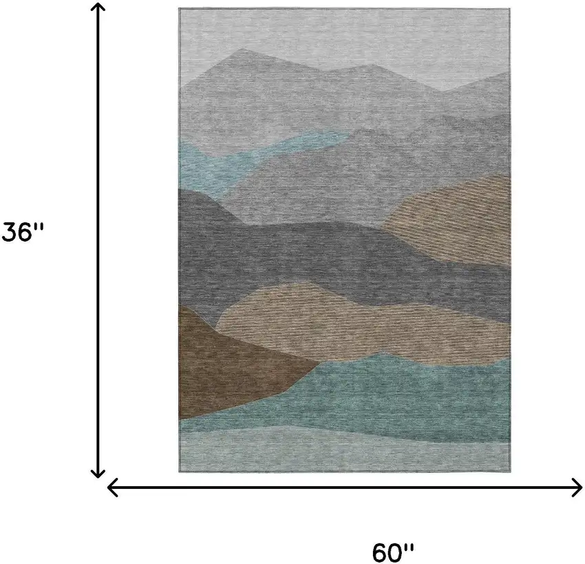 Gray And Silver Geometric Washable Indoor Outdoor Area Rug Photo 6