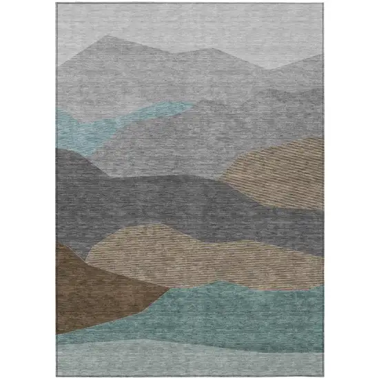 Gray And Silver Geometric Washable Indoor Outdoor Area Rug Photo 1