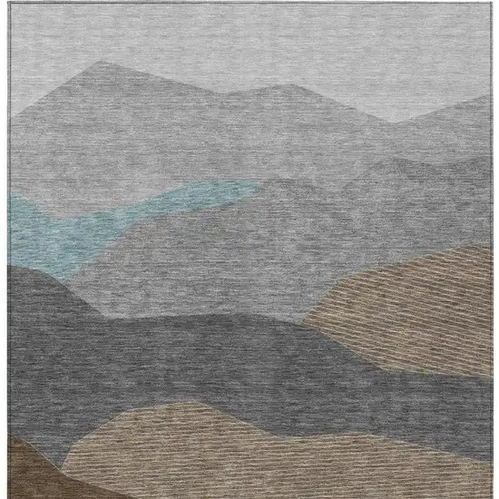 Gray And Silver Geometric Washable Indoor Outdoor Area Rug Photo 3