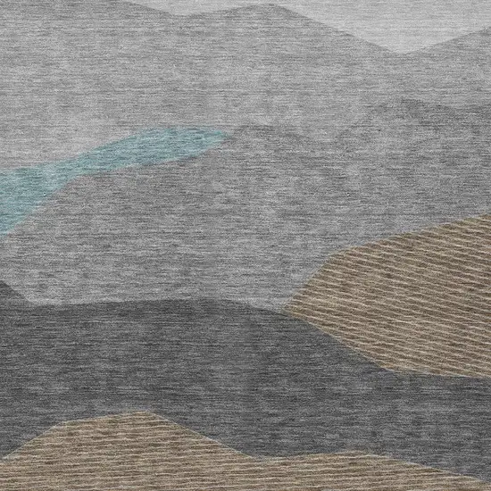 Gray And Silver Geometric Washable Indoor Outdoor Area Rug Photo 2