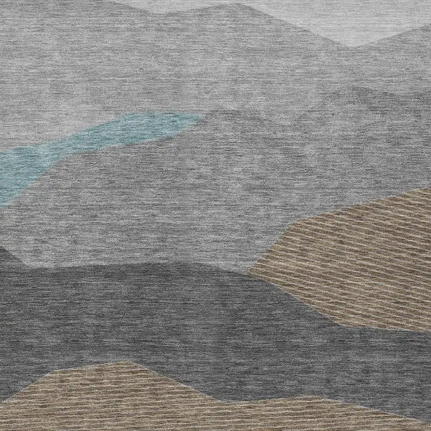 Gray And Silver Geometric Washable Indoor Outdoor Area Rug Photo 2