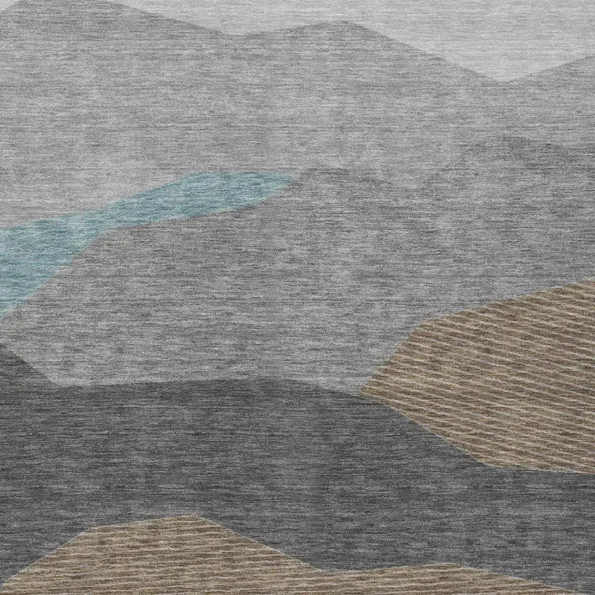 Gray And Silver Geometric Washable Indoor Outdoor Area Rug Photo 2