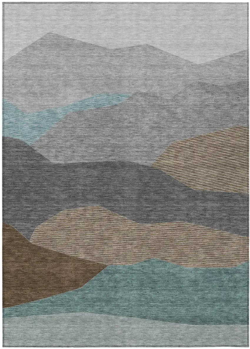 Gray And Silver Geometric Washable Indoor Outdoor Area Rug Photo 1
