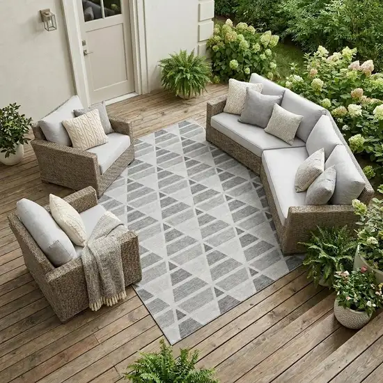 Gray And Silver Geometric Washable Indoor Outdoor Area Rug Photo 1