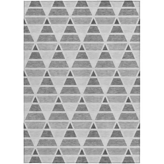 Gray And Silver Geometric Washable Indoor Outdoor Area Rug Photo 3
