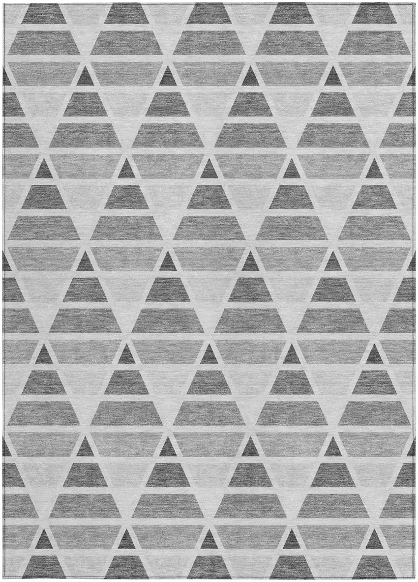 Gray And Silver Geometric Washable Indoor Outdoor Area Rug Photo 3