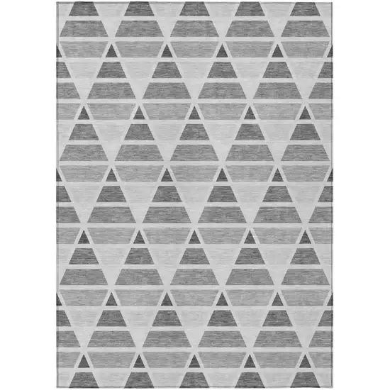Gray And Silver Geometric Washable Indoor Outdoor Area Rug Photo 2