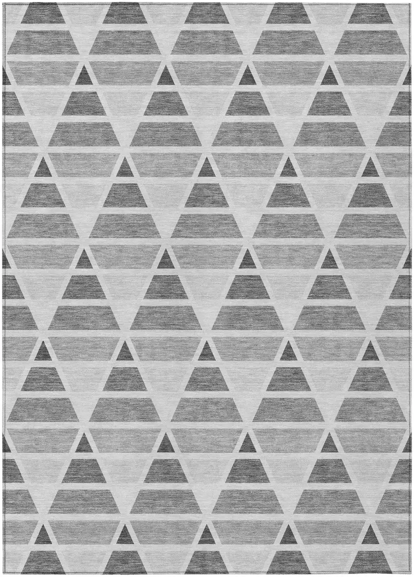 Gray And Silver Geometric Washable Indoor Outdoor Area Rug Photo 2