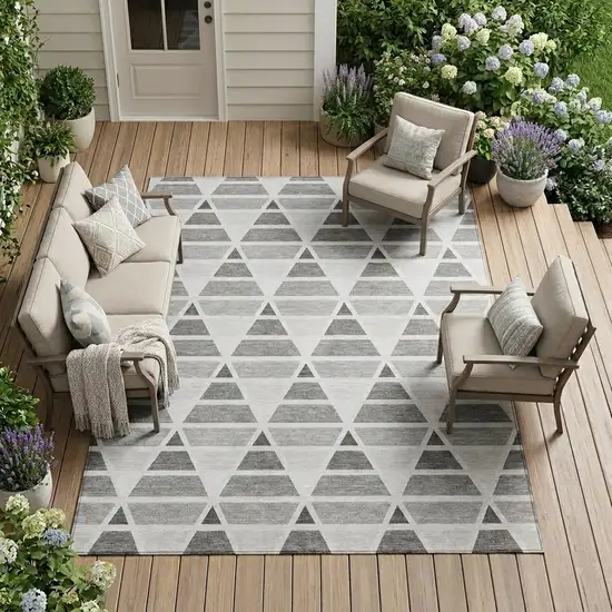 Gray And Silver Geometric Washable Indoor Outdoor Area Rug Photo 1
