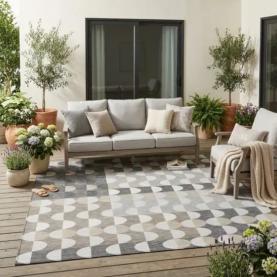 Gray And Silver Geometric Washable Indoor Outdoor Area Rug Photo 1