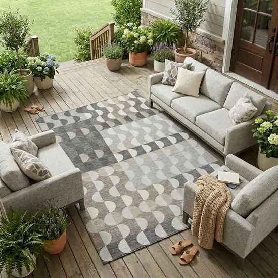 Gray And Silver Geometric Washable Indoor Outdoor Area Rug Photo 1
