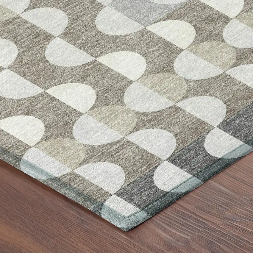 Gray And Silver Geometric Washable Indoor Outdoor Area Rug Photo 3