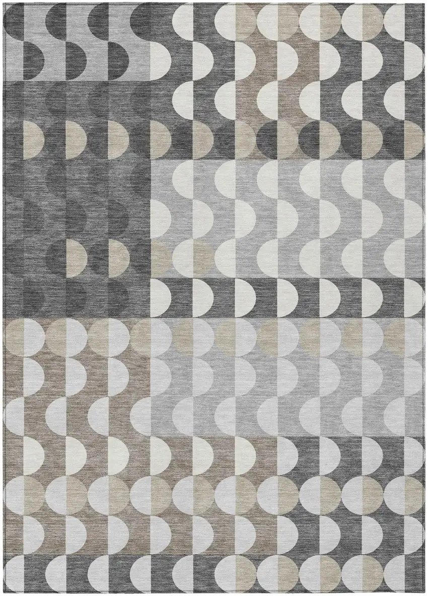 Gray And Silver Geometric Washable Indoor Outdoor Area Rug Photo 2