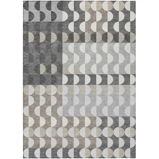 Gray And Silver Geometric Washable Indoor Outdoor Area Rug Photo 2