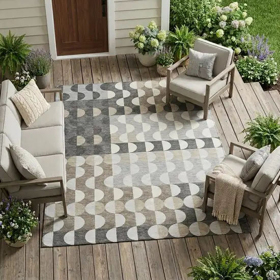 Gray And Silver Geometric Washable Indoor Outdoor Area Rug Photo 1