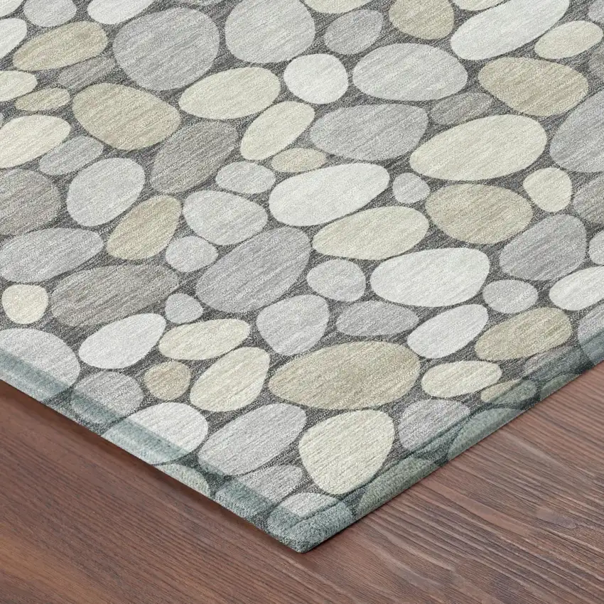 Gray And Silver Geometric Washable Indoor Outdoor Area Rug Photo 3
