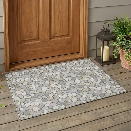 Gray And Silver Geometric Washable Indoor Outdoor Area Rug Photo 1