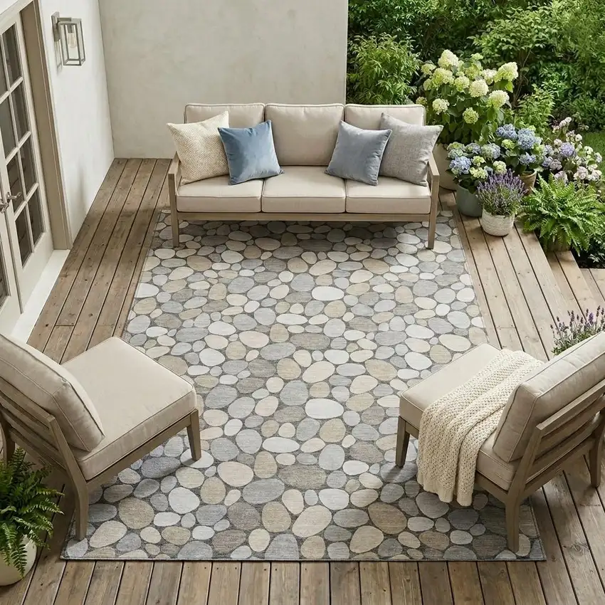 Gray And Silver Geometric Washable Indoor Outdoor Area Rug Photo 1