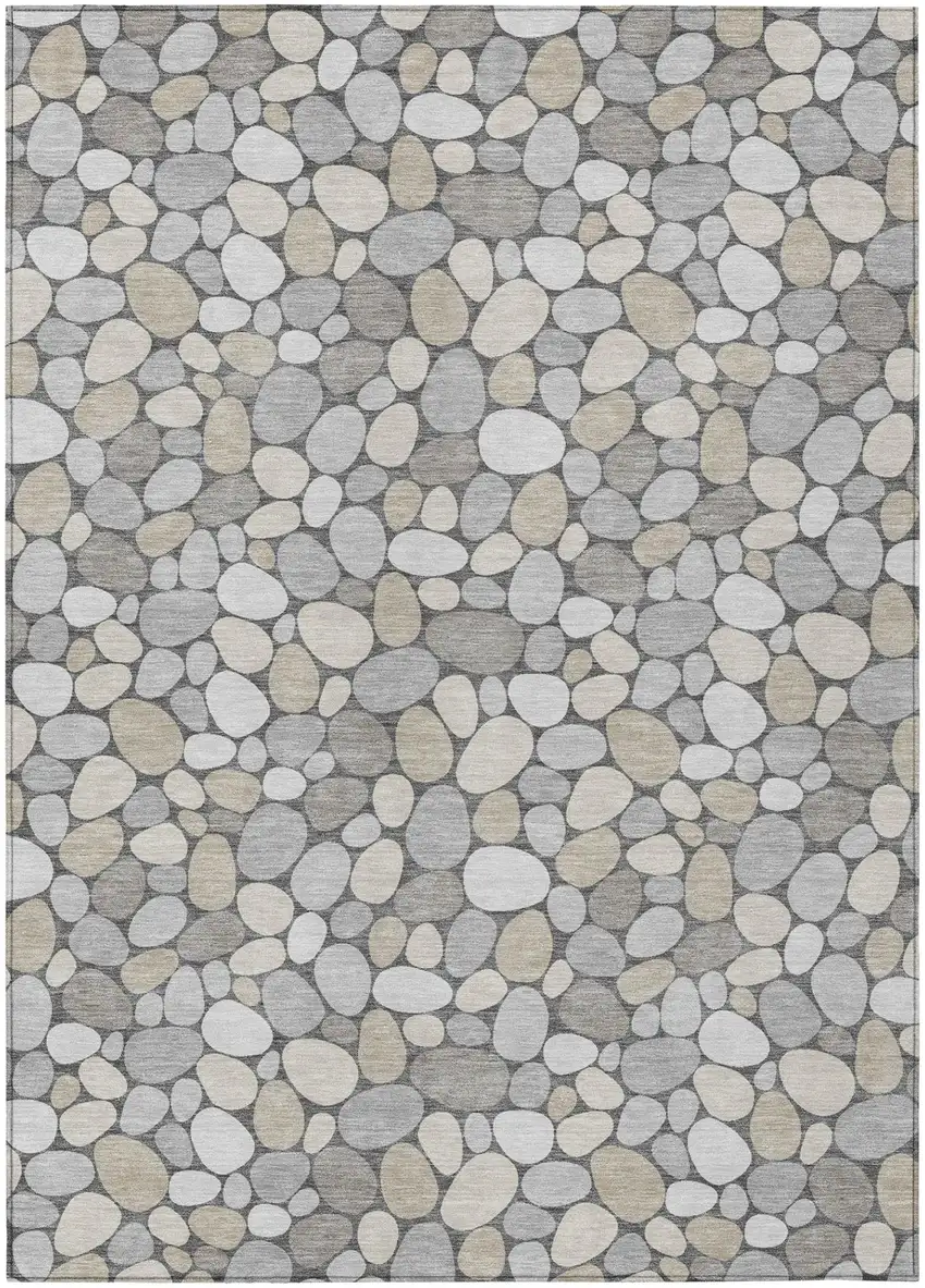 Gray And Silver Geometric Washable Indoor Outdoor Area Rug Photo 2