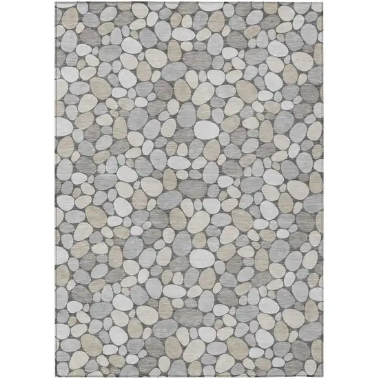 Gray And Silver Geometric Washable Indoor Outdoor Area Rug Photo 2