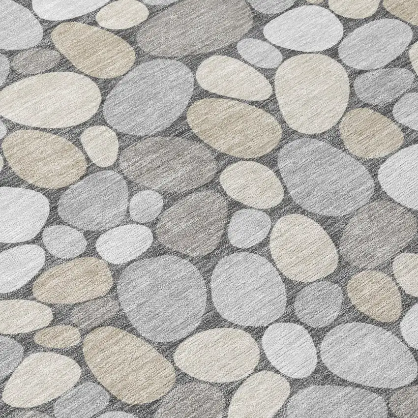 Gray And Silver Geometric Washable Indoor Outdoor Area Rug Photo 4