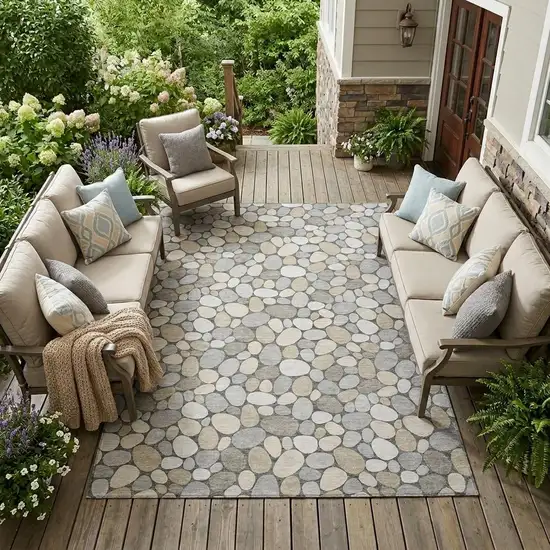 Gray And Silver Geometric Washable Indoor Outdoor Area Rug Photo 1