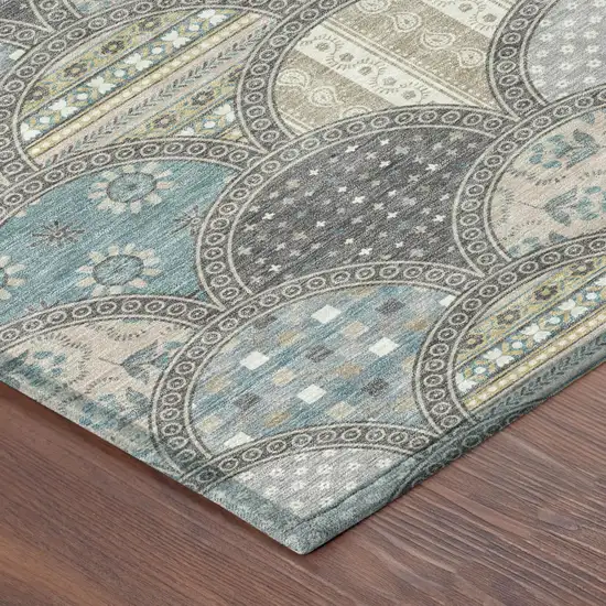 Gray And Silver Geometric Washable Indoor Outdoor Area Rug Photo 3