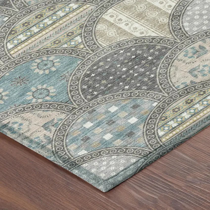 Gray And Silver Geometric Washable Indoor Outdoor Area Rug Photo 3