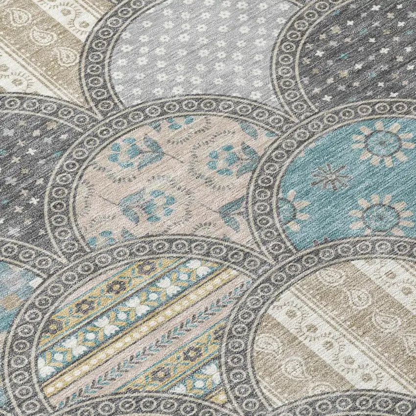 Gray And Silver Geometric Washable Indoor Outdoor Area Rug Photo 4