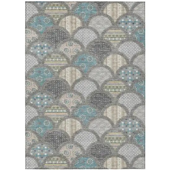 Gray And Silver Geometric Washable Indoor Outdoor Area Rug Photo 2