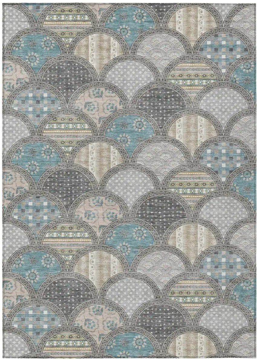Gray And Silver Geometric Washable Indoor Outdoor Area Rug Photo 2