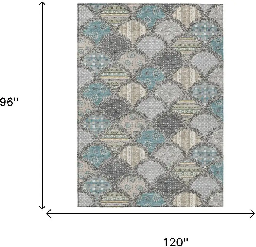 Gray And Silver Geometric Washable Indoor Outdoor Area Rug Photo 5