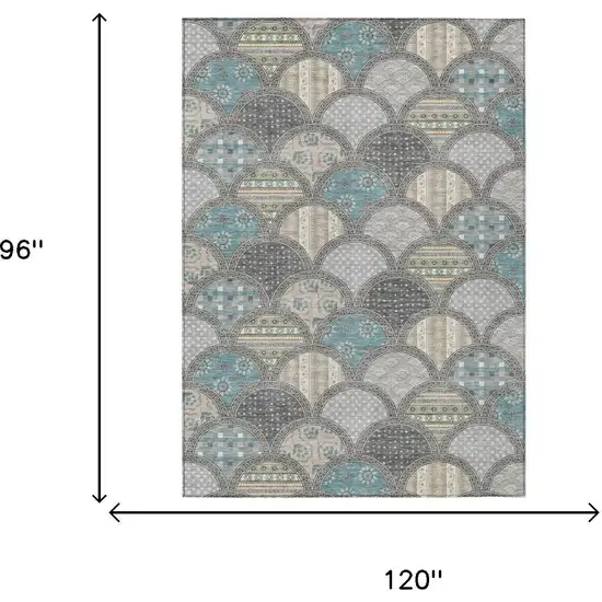 Gray And Silver Geometric Washable Indoor Outdoor Area Rug Photo 5