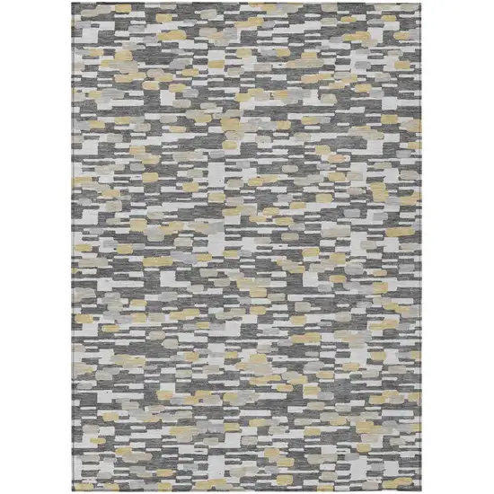 Gray And Silver Geometric Washable Indoor Outdoor Area Rug Photo 1