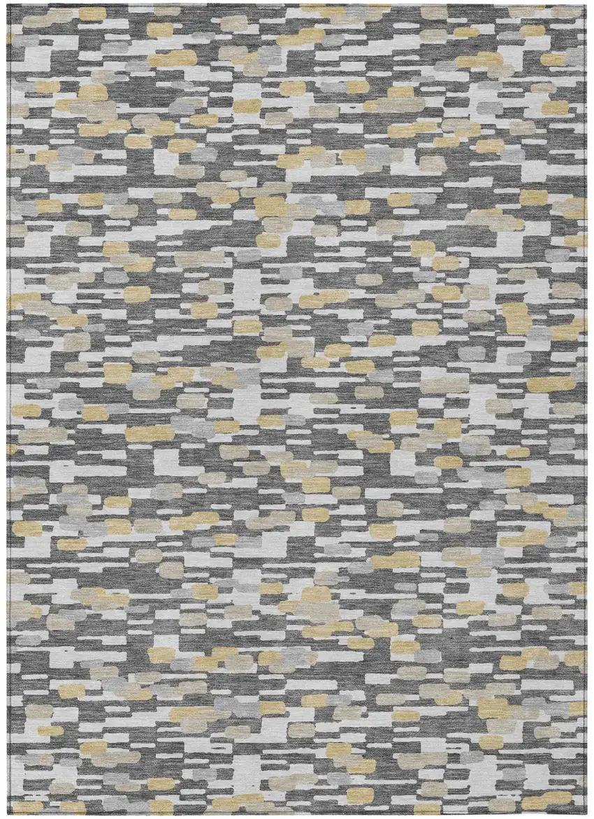 Gray And Silver Geometric Washable Indoor Outdoor Area Rug Photo 1