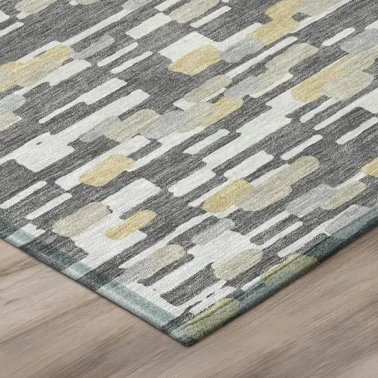 Gray And Silver Geometric Washable Indoor Outdoor Area Rug Photo 4