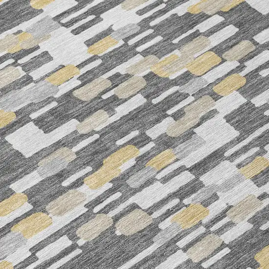 Gray And Silver Geometric Washable Indoor Outdoor Area Rug Photo 5