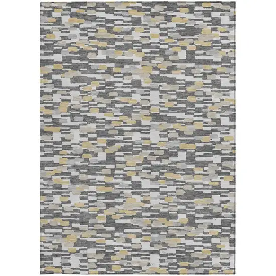 Gray And Silver Geometric Washable Indoor Outdoor Area Rug Photo 3